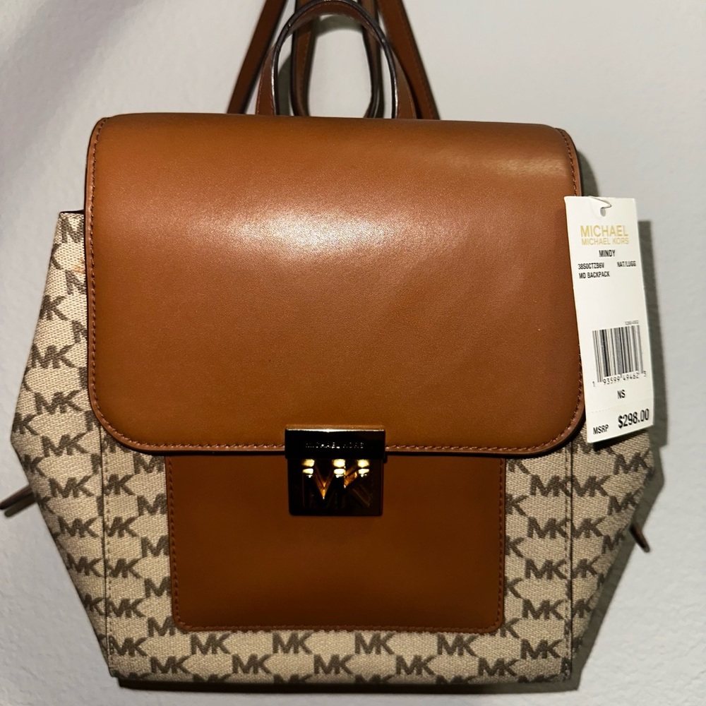 NWT MICHAEL KORS MINDY MD BACKPACK NAT/LUGG